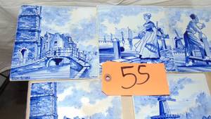 lot 55 image: Vintage Signed Blue Delft Hand Painted Tile - 5 Tiles