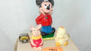 lot 74 image: Mixed Lot Banks Mickey Mouse and Piglet  and Duck Coin Banks