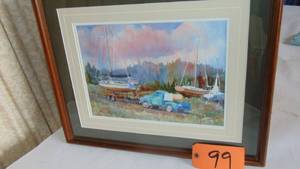 lot 99 image: My Friend Has a boat Watercolor print By Raleigh Kinney