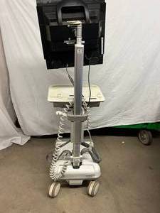 lot 24 image: Humanscale Healthcare&nbspPoint of Care Cart&nbspMobile Standing Desk with Polycom Monitor - Monitor Guaranteed To Work - Cart Untested
