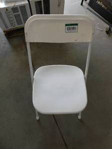 lot 63 image: White Steel Folding Chairs (Set of 4)