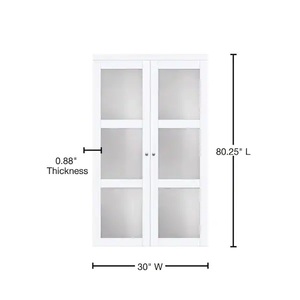 lot 76 image: New - TRUporte 30 in. x 80.25 in. Off White 3-Lite Tempered Frosted Glass MDF Interior French Door