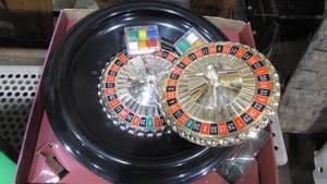 lot 30 image: RouletteBlack Jack Board With Roulette Wheel