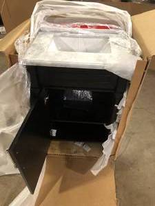lot 26 image: Home Decorators Collection Aberdeen 24 in. W x 20 in. D x 34.5 in. H Bath Vanity in Black with White Carrara Marble Top  Customer Returns See Pictures
