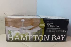 lot 4 image: NEW - Hampton Bay North Pond 52 in. IndoorOutdoor LED Matte White Ceiling Fan with Light Kit, Reversible Motor and Reversible Blades MSRP $119.00 082392592165
