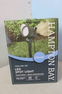 lot 15 image: NEW - Hampton Bay Solar Black LED 75 Lumen Metal Spotlight MSRP $34.97 842674049493