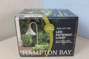 lot 32 image: NEW - Low Voltage 100 Lumens Galvanized Outdoor Integrated LED Farmhouse Path Light WeatherWaterRust Resistant 082392629045 MSRP $34.98
