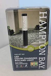 lot 83 image: NEW - Hampton Bay Andalusia Low Voltage Black 40 Lumens Color Changing Integrated LED Bollard Light with Remote 082392629090