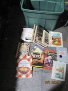 lot 456 image: tote of kitchen cookbooks and waffl...