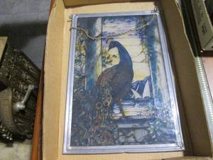 lot 231 image: Peacock scene non-lead stained glass