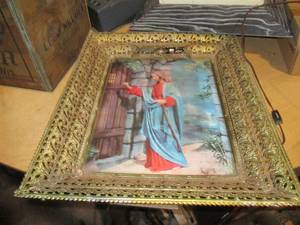 lot 240 image: Vintage Framed and lighted religious wall decor piece