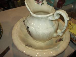 lot 287 image: Hand painted water pitcher and basi...