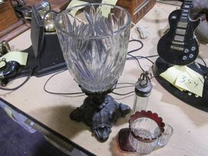 lot 355 image: Vintage cut glass vase on metal bas...
