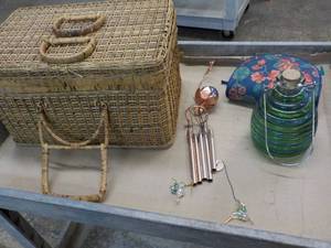 lot 62 image: Wicker Basket, Chimes, and Feeder...