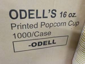 lot 159 image: Case of 1000 Odells 16 oz Popcorn ...