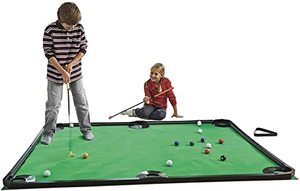 lot 2 image: Golf Pool Indoor Family Game-Includes Two Golf Clubs, 16 Golf Balls, Six Pockets, Green Mat, and Rails