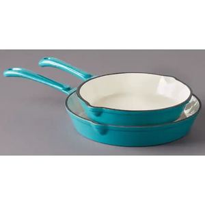 lot 5 image: 2-Piece Enameled Cast Iron Skillet Set - Island Blue