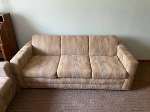 Neutral Patterned Loveseat and Matching Sofa