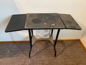 Vintage Metal Folding Table on Wheels