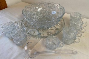 Cut Glass Punch Bowl Set, Platter