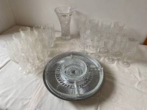 Cut Crystal Glass Set, Appetizer Tray, Vase