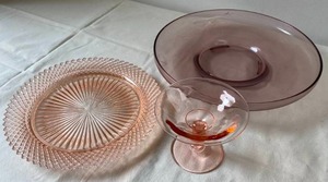 Pink Glass & Platter, Purple Glass Platter