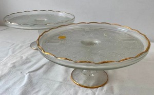Jeannette Glass Co Pedestal Platters, 22 KT Gold Decorated