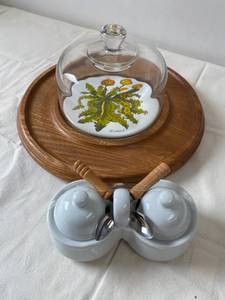 Decorative Platter with Dome, Sugar & Salt Set