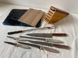 Knives with Block and Cutting Boards