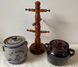 Two Clay Cookie Jars, Hand Towel Rack