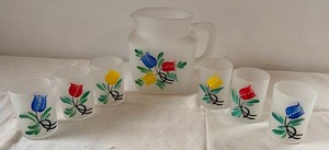 Frosted Painted Pitcher and Glass Set