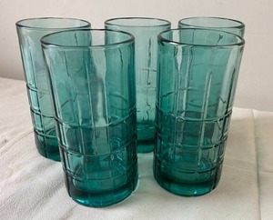 Set of 5 Blue Drinking Glasses