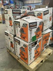 lot 32 image: Pallet of Assorted Ridgid WetDry Shop Vacs Various Models and Conditions   Customer Returns See Pictures