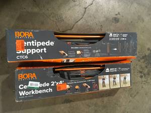lot 33 image: 2 Lots of BORA 36 in. x 24 in. x 48 in. Steel Centipede Tall Work Support Sawhorse with Accessories   Customer Returns See Pictures