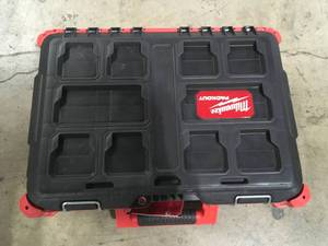 lot 37 image: Milwaukee PACKOUT 22 in. Medium Red Tool Box with 75 lbs. Weight Capacity    Customer Returns See Pictures