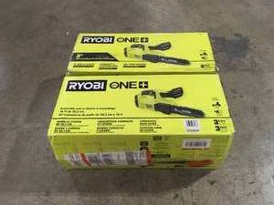 lot 50 image: 2 Lots RYOBI ONE 18V 8 in. Battery Pruning Chainsaw with 2.0 Ah Battery and Charger  Customer Returns See Pictures
