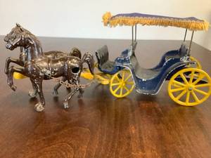 Vintage Cast Metal Horse and Carriage