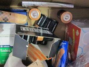box of batteries, toilet paper , pa...