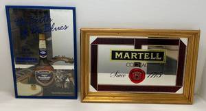 lot 16 image: Two Wood Framed Vintage Liquor Advertisment Mirrors Includes BluesBerry 17 x 25 And Martell 19 34 x 29 34