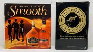 lot 18 image: Two Vintage Tin Liquor Advertisment Signs 1 12 x 18 1 17 x 17