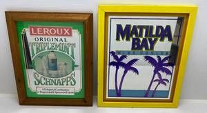 lot 20 image: Two Wood Framed Vintage Liquor Advertisment Mirrors Includes Matilda Bay 14 34 x 17 34 & Triplemint Schnapps 13 12 x 16 12