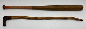 lot 26 image: Vintage Louisville Slugger 125V And Vintage Wood Walking Stick