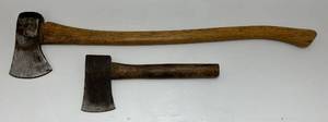 lot 100 image: Two Vintage Axes 1 Long Handled Master (Mechanic Brand) And 1 Short Handled (Stanley)