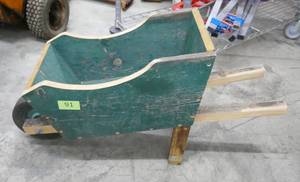lot 91 image: Handmade wood wheelbarrow flower planter