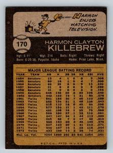 lot 31 image: Harmon Killebrew 1973 Topps #170 Baseball Card