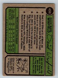 lot 12 image: Dave Winfield Rookie Card 1974 Topps #456 Baseball