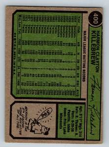 lot 32 image: Harmon Killebrew 1974 Topps #400 Baseball Card