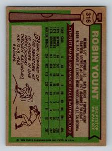 lot 27 image: Robin Yount 1976 Topps #316 2nd Year Baseball Card