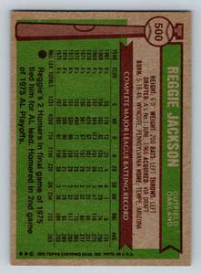 lot 30 image: Reggie Jackson 1976 Topps #500 Baseball Card