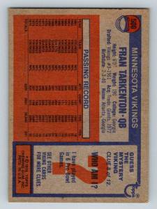 lot 46 image: Fran Tarkenton 1976 Topps #500 Football Card